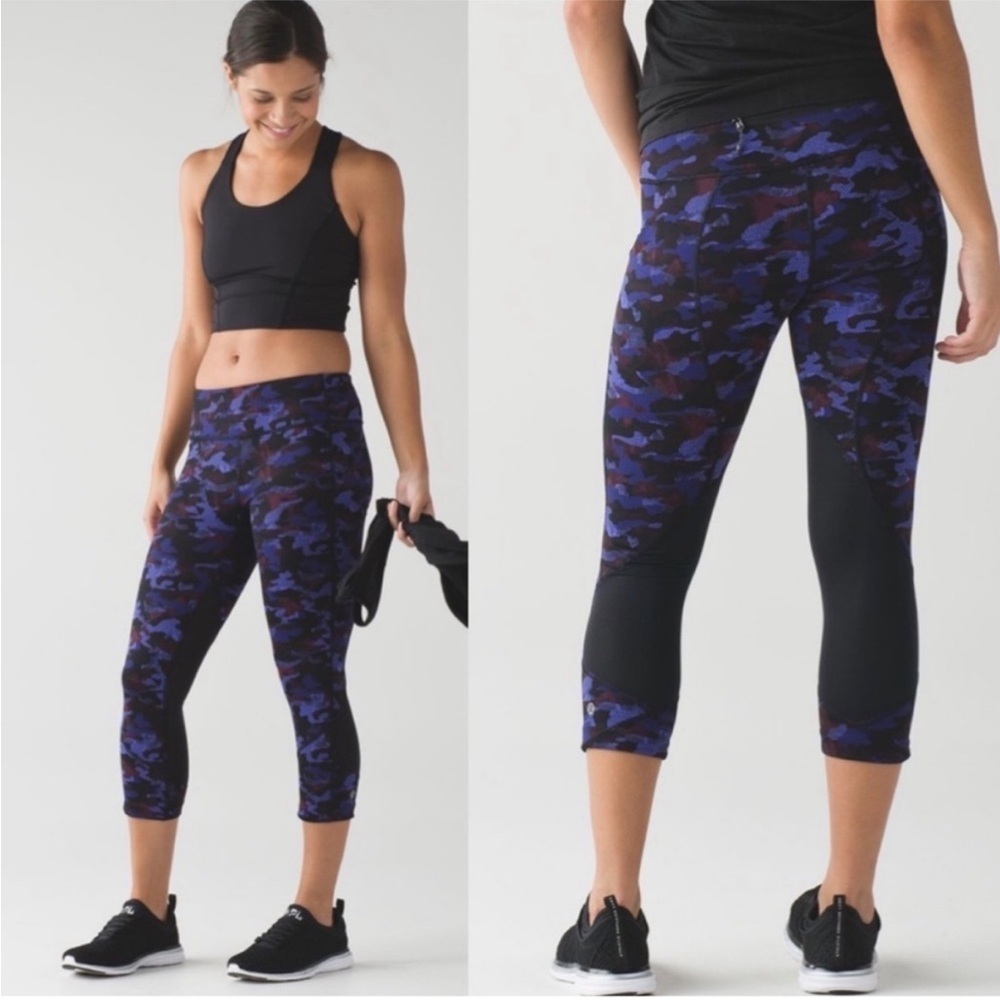 Lululemon Purple Pace Rival Crop Hounds Camo Emperor Blue Atheleisure Leggings